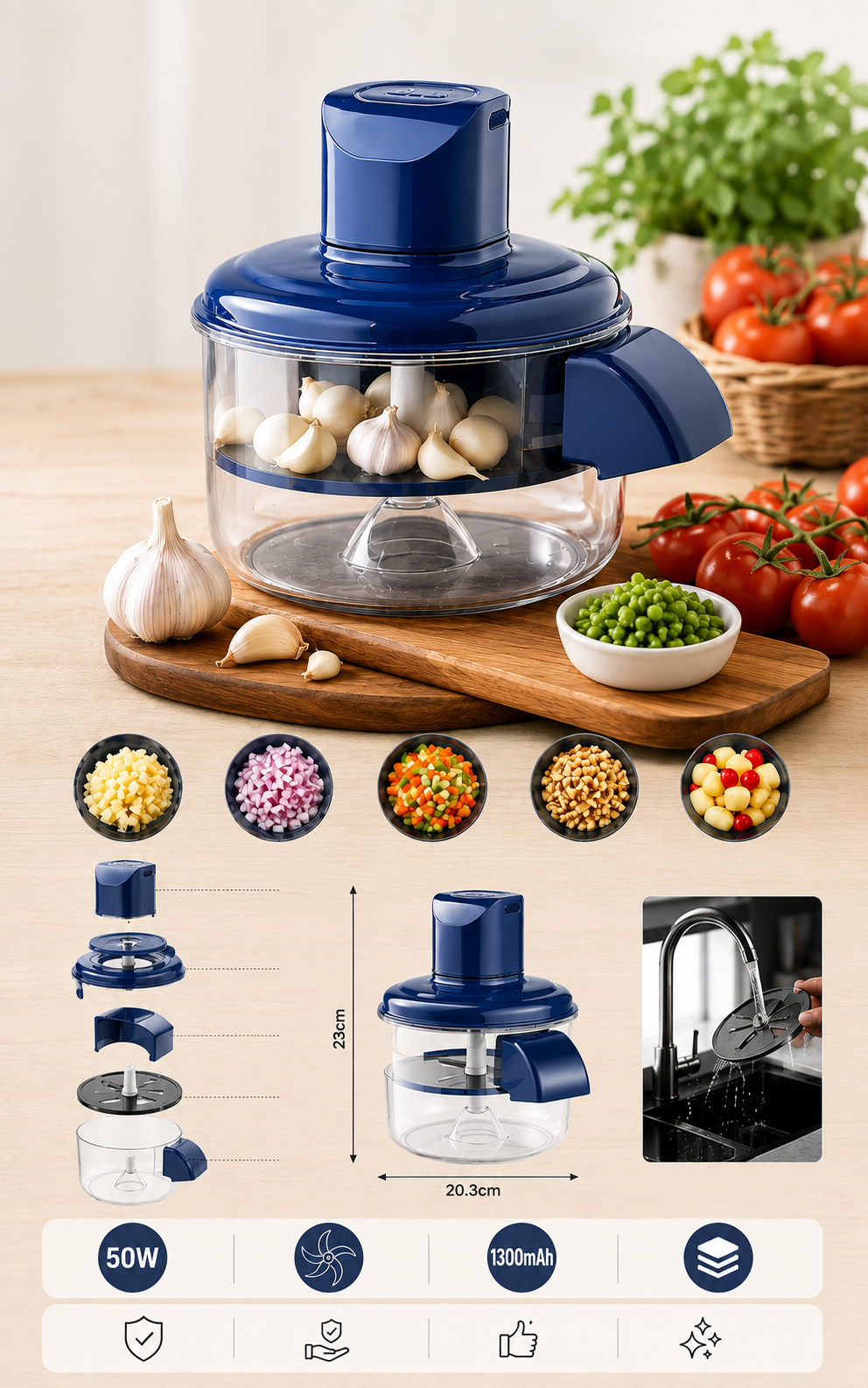 Zylova™ 5-in-1 Manual Food Chopper & Garlic Crusher