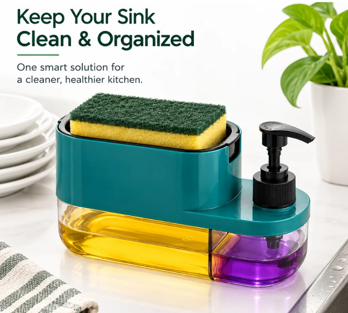 3-in-1 Soap Dispenser & Dish Scrubber Holder