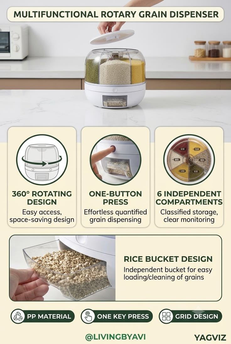 Zylova™ 6-Compartment Rotating Grain & Cereal Dispenser